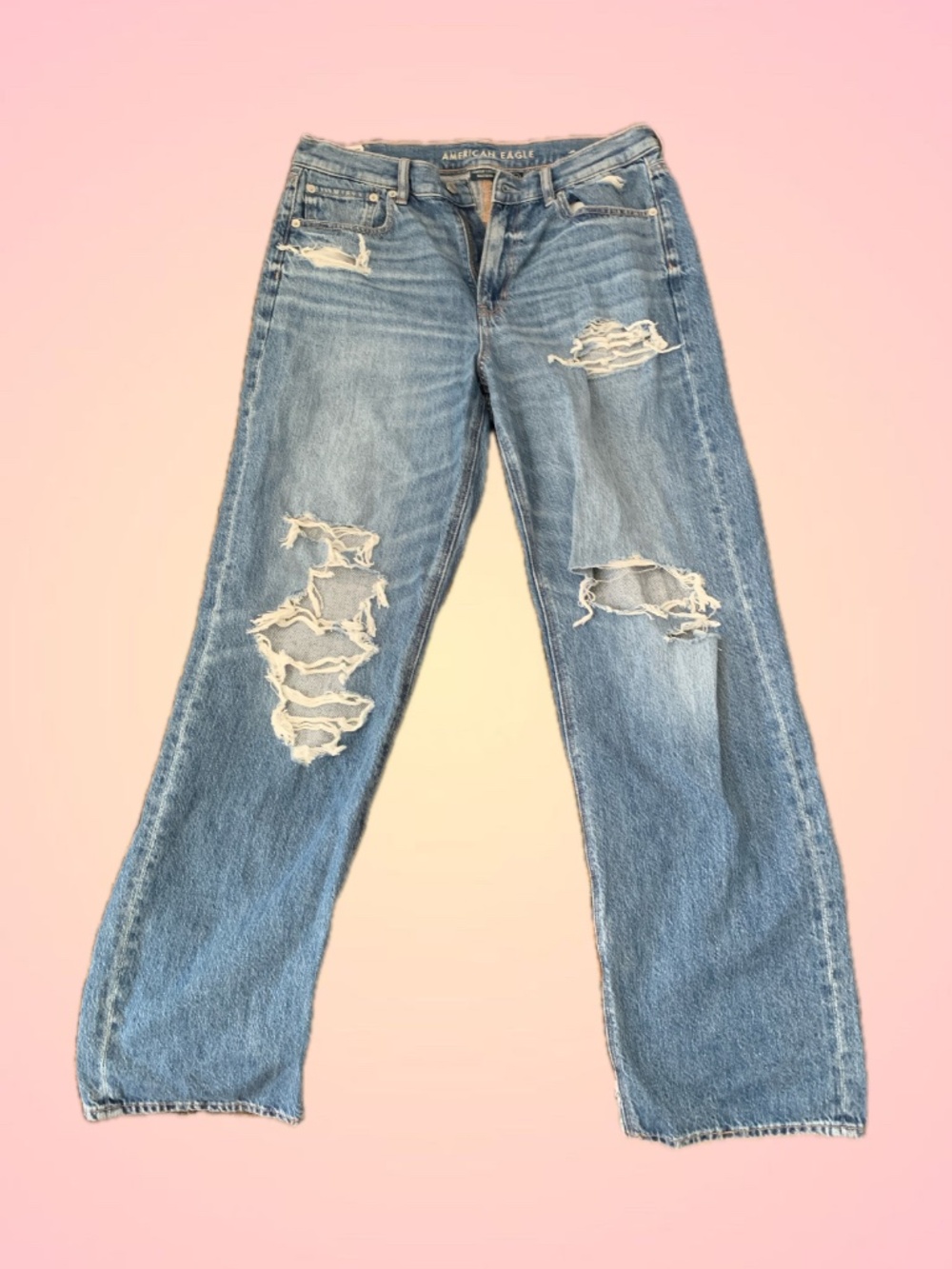 American eagle super high rise baggy straight denim